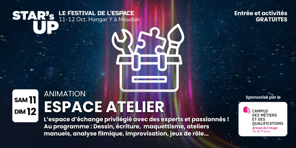 Durant le festival, rendez-vous à l'ESPACE ATELIER. C'est le lieu d’échange privilégié avec des experts et passionnés ! Au programme : Dessin, écriture, maquettisme, ateliers manuels, analyse filmique, improvisation, jeux de rôle...